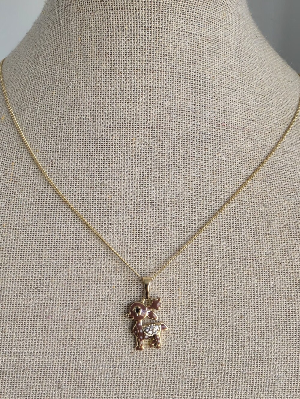 Gold Plated Pink Deer Rhinestone Necklace 18”